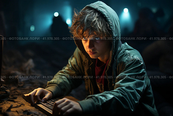 Teenager playing computer game gambling addiction, addiction  Generative AI. Стоковое AI-изображение, AI-художник Анна Кривицкая / Фотобанк Лори