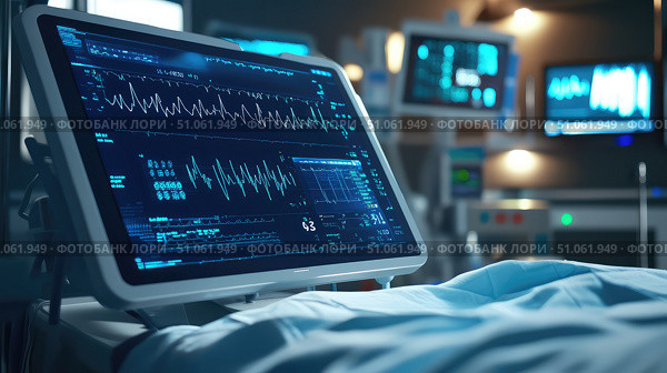 telemetry data stream from hospital bed ai generated. Стоковое AI-изображение, AI-художник Vectorwin / Фотобанк Лори