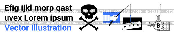 Text, skull and crossbones, hand holding ticket, circuit board with B. Ideal for education, tech, entertainment, cybersecurity, marketing, design branding Landing page. Creative Design Elements Including Text, Skull and Crossbones, Hand Holding Ticket, Circuit Board. Стоковая иллюстрация, агентство Ingram Publishing / Фотобанк Лори