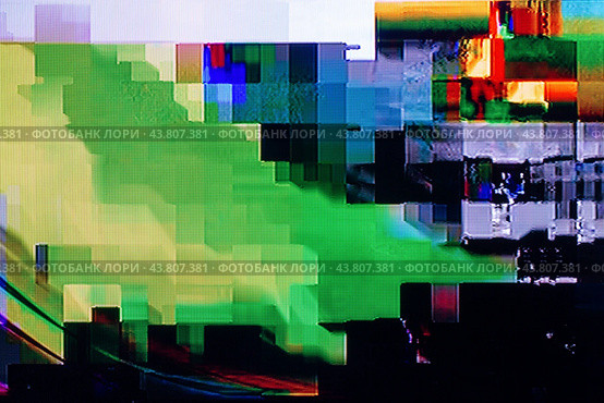 The color texture of the TV screen with digital interference when broadcasting a TV channel in bad weather. Стоковое фото, фотограф Андрей С / Фотобанк Лори