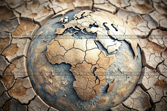 The concept of global warming of the planet earth. Dry and cracked earth, dry due to lack of rain. The effects of climate change. Стоковое AI-изображение, AI-художник Photojuli / Фотобанк Лори