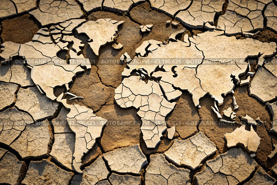 The concept of global warming of the planet earth. Dry and cracked earth, dry due to lack of rain. The effects of climate change. Стоковое AI-изображение, AI-художник Photojuli / Фотобанк Лори