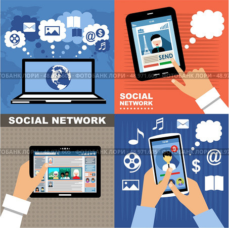 The concept of social networks, blogs and online communication. Vector illustration. Стоковая иллюстрация, агентство Ingram Publishing / Фотобанк Лори