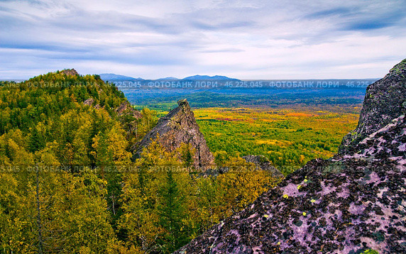 the endless Ural Taiga among the mountains and ridges on a summer day. Стоковое фото, фотограф Акиньшин Владимир / Фотобанк Лори