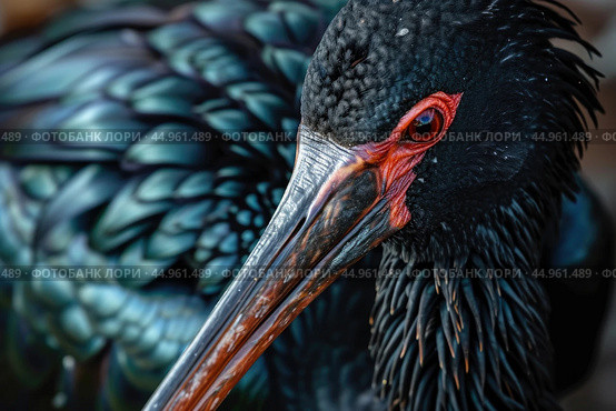 The exquisite details of the Northern Bald Ibis. Стоковое AI-изображение, AI-художник Veniamin Kraskov / Фотобанк Лори