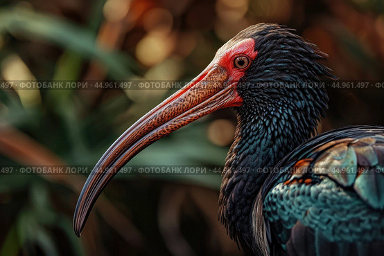 The exquisite details of the Northern Bald Ibis. Стоковое AI-изображение, AI-художник Veniamin Kraskov / Фотобанк Лори