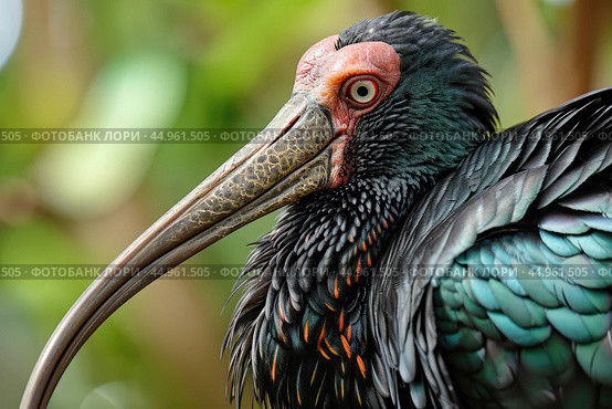 The exquisite details of the Northern Bald Ibis. Стоковое AI-изображение, AI-художник Veniamin Kraskov / Фотобанк Лори