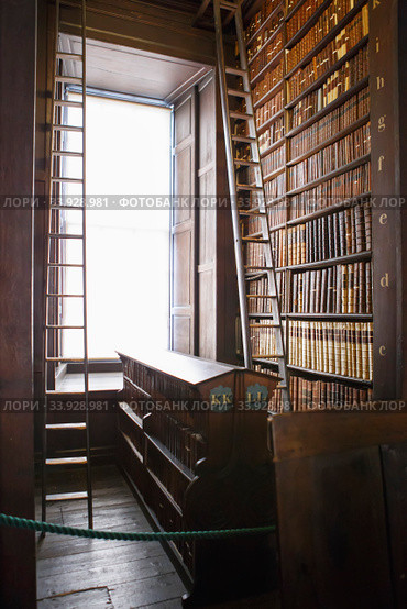 The Long Room interior Of The Old Library At Trinity College. Marble busts of great people and shelves with antique tomes (2019 год). Редакционное фото, фотограф Nataliia Zhekova / Фотобанк Лори