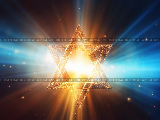 The luminous star of the prophet and King David on the background of the sky and clouds. Created by AI. Стоковое AI-изображение, AI-художник Ярославский Максим / Фотобанк Лори