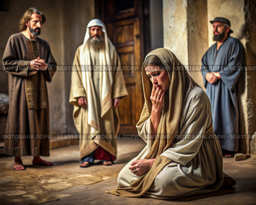 The Sinner Weeps in the Pharisees House. Generative AI. Стоковое AI-изображение, AI-художник Roman Zavorotny / Фотобанк Лори