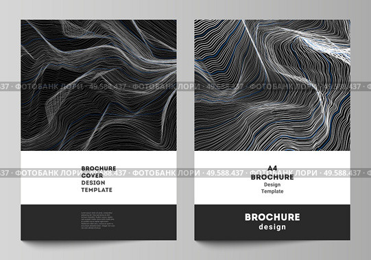 The vector layout of A4 format modern cover mockups design templates for brochure, magazine, flyer, booklet, annual report. Smooth smoke wave, hi-tech concept black color techno background. The vector layout of A4 format modern cover mockups design templates for brochure, magazine, flyer, booklet, annual report. Smooth smoke wave, hi-tech concept black color techno background. Стоковая иллюстрация, агентство Ingram Publishing / Фотобанк Лори