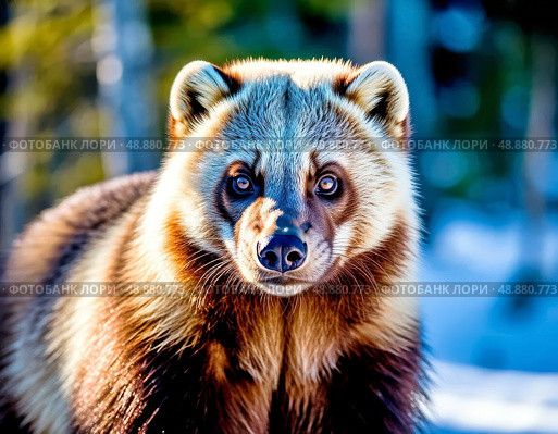 The wolverine (Lat. Gulo gulo) is a predatory mammal of the mustelid family, the only representative of the genus Gulo (translated from Latin - "glutton"). The wolverine is common in the taiga, and partly in the forest-tundra and tundra. Стоковое AI-изображение, AI-художник Сергей Елизарьев / Фотобанк Лори
