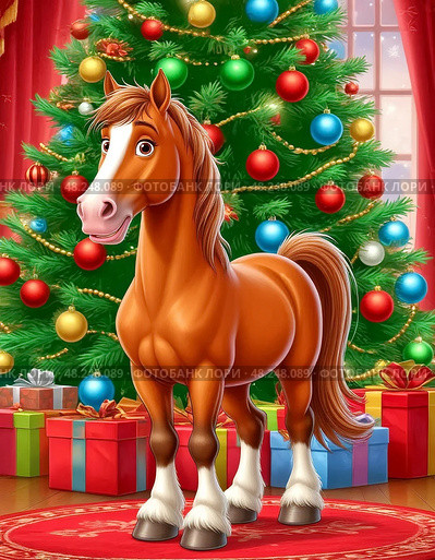 The year 2026 on the Eastern calendar is the year of the red fiery Horse. The red fiery Horse is a sign of purposefulness and triumph. Стоковое AI-изображение, AI-художник Сергей Елизарьев / Фотобанк Лори