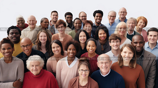 There is strength in unity. A group of colleagues stand together in a group and look at the camera. Стоковое AI-изображение, AI-художник Ярославский Максим / Фотобанк Лори