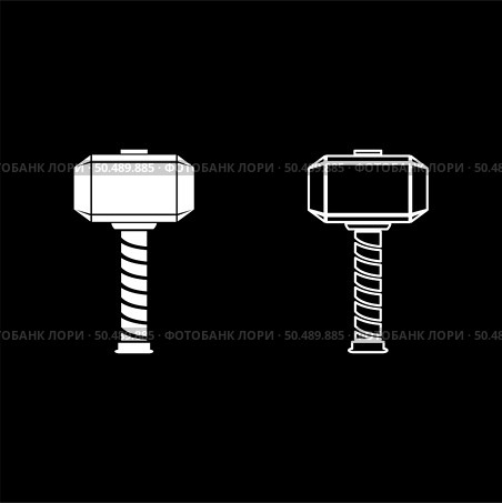 Thor’s hammer Thor Mjolnir viking scandinavian mythology superhero norse weapon set icon white color vector illustration image simple solid fill outline contour line thin flat style. Thor’s hammer Thor Mjolnir viking scandinavian mythology superhero norse weapon set icon white color vector illustration image solid fill outline contour line thin flat style. Стоковая иллюстрация, агентство Ingram Publishing / Фотобанк Лори