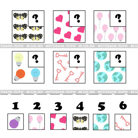 Title: Match the right picture. Visual matching game for children. Logic task for kids. Educational and funny game for preschool age. Стоковая иллюстрация, иллюстратор Лариса Потехина / Фотобанк Лори
