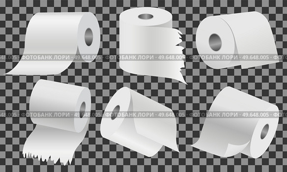 Toilet paper set flat vector illustration. Special paper for wiping. Paper product is used for sanitary and hygienic purposes. Roll of white coiled paper. Bumf isolated on transparent background. Toilet paper set. Special paper for wiping. Paper product is used for sanitary and hygienic purposes. Стоковая иллюстрация, агентство Ingram Publishing / Фотобанк Лори