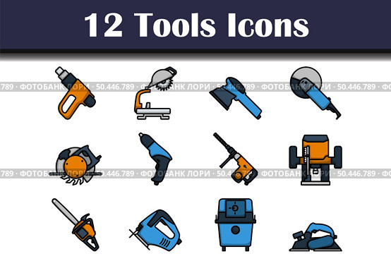Tools Icon Set. Editable Bold Outline With Color Fill Design. Vector Illustration. Стоковая иллюстрация, агентство Ingram Publishing / Фотобанк Лори