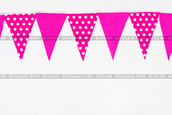 top bottom made with pink bunting flag white backdrop. Стоковое фото, агентство Ingram Publishing / Фотобанк Лори