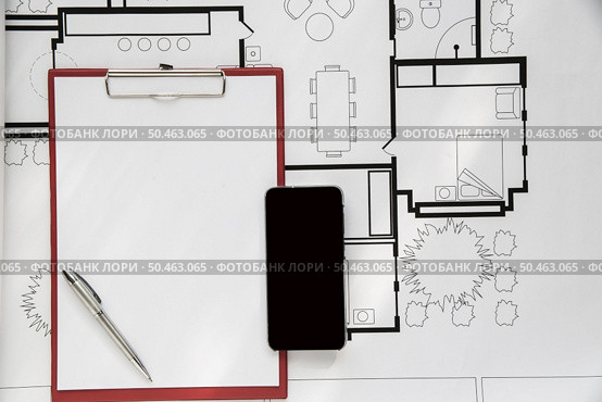 Top view engineer plan on wood background. Стоковое фото, агентство Ingram Publishing / Фотобанк Лори