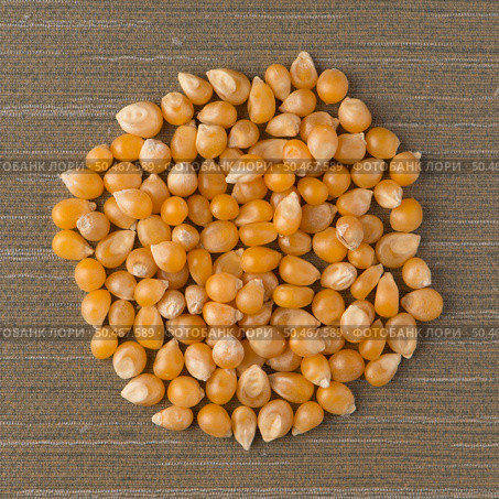 Top view of circle of corn against green vinyl background. Стоковое фото, агентство Ingram Publishing / Фотобанк Лори