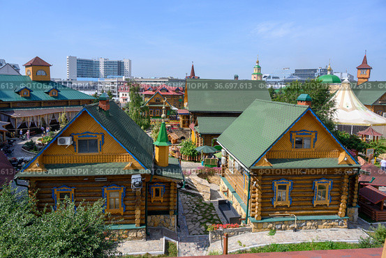 Top view of the Tatar village "Tugan Avylym" in Kazan, Russia (2021 год). Стоковое фото, фотограф Сергей Фролов / Фотобанк Лори