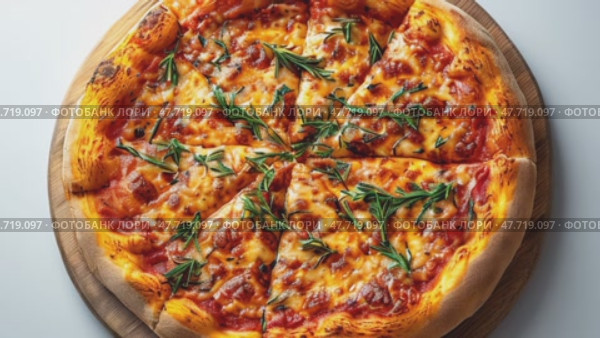 Top view tasty traditional hot baked italian pizza from the stone oven with fresh steam in the italian pizzeria. Slow motion footage. Perfect for food blogger or restaurant. Fast food concept. Стоковое AI-видео, аниматор Ирина Михайличенко / Фотобанк Лори