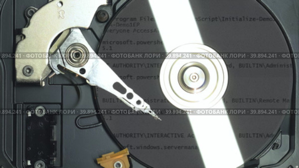 Top view to the hard drive disk with recovery data after hacker attack. Стоковое видео, видеограф Олег Грач / Фотобанк Лори