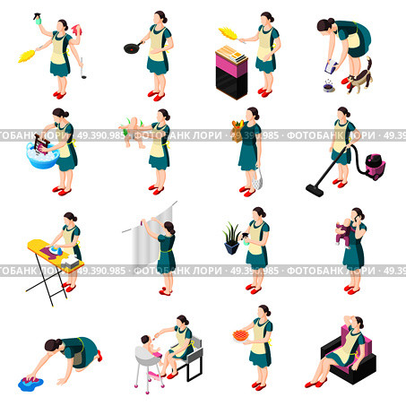 Tortured Housewife Isometric Icons. Стоковая иллюстрация, агентство Ingram Publishing / Фотобанк Лори