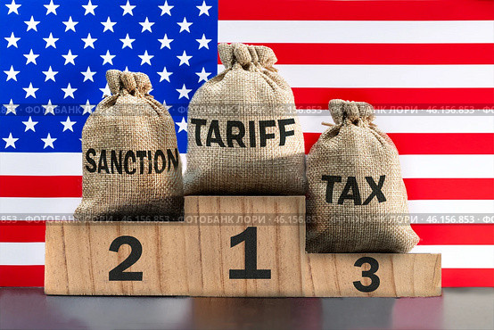 Trade war tools of USA. America is waging a trade war with China, Canada, European Union, Mexico, Russia and different countries. Стоковое фото, фотограф Сергей Чуйко / Фотобанк Лори