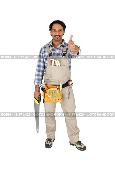 Tradesman giving the thumb&rsquo;s up. Стоковое фото, агентство Ingram Publishing / Фотобанк Лори