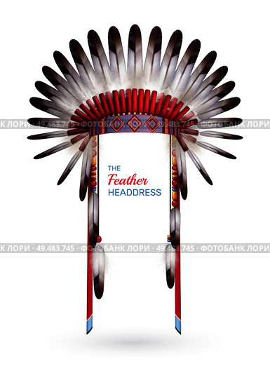 Traditional indian embroidered headdress of native american made with feathers isolated on white background realistic vector illustration. Стоковая иллюстрация, агентство Ingram Publishing / Фотобанк Лори