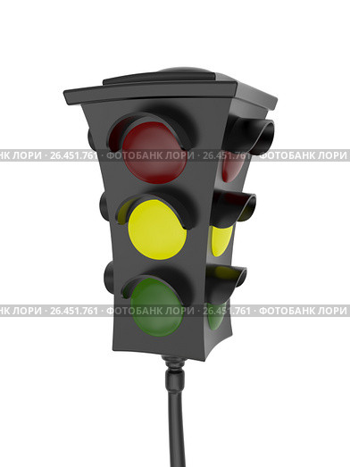 Traffic light with a glowing yellow light. Стоковая иллюстрация, иллюстратор Горбунов Владимир / Фотобанк Лори
