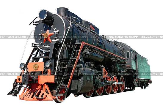 Train with steam locomotive series Ov isolated on white background. Стоковое фото, фотограф Фотограф / Фотобанк Лори