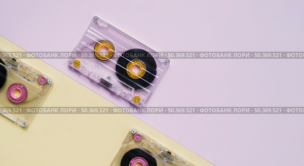 transparent cassette tape collection with copy space. Стоковое фото, агентство Ingram Publishing / Фотобанк Лори