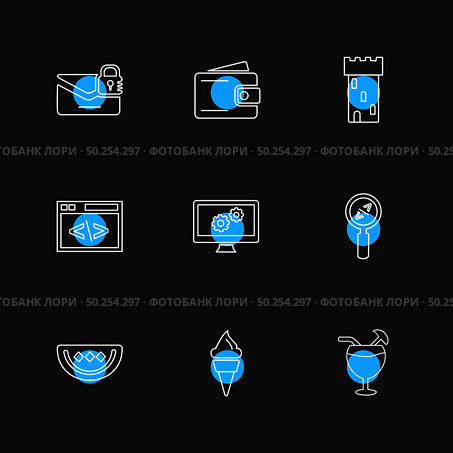 travel , destination , shopping , reset , calender , camera , sports , calcualtor , folders , globe , world ,icon, vector, design,  flat,  collection, style, creative,  icons. Стоковая иллюстрация, агентство Ingram Publishing / Фотобанк Лори