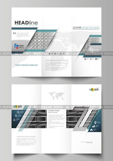 Tri-fold brochure business templates on both sides. Easy editable abstract vector layout in flat design. Abstract infinity background, 3d structure with rectangles forming illusion of depth and perspective. Стоковая иллюстрация, агентство Ingram Publishing / Фотобанк Лори