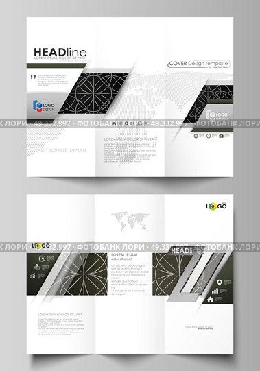 Tri-fold brochure business templates on both sides. Easy editable vector layout in flat design. Celtic pattern. Abstract ornament, geometric vintage texture, medieval classic ethnic style.. Tri-fold brochure business templates on both sides. Easy editable abstract vector layout in flat design. Celtic pattern. Abstract ornament, geometric vintage texture, medieval classic ethnic style. Стоковая иллюстрация, агентство Ingram Publishing / Фотобанк Лори