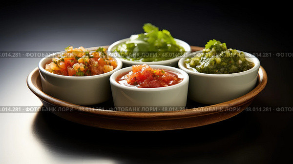trio salsa mexican food ai generated. Стоковое AI-изображение, AI-художник Vectorwin / Фотобанк Лори