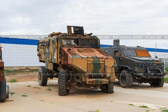 Трофейная военная техника НАТО, турецкий бронетранспортер Kirpi, музей клуба Юный Ястреб. Средняя Ахтуба, Волгоградская область, Россия. Редакционное фото, фотограф Андрей Цыганков / Фотобанк Лори