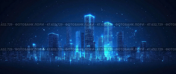 Цифровой город будущего. Стоковое AI-изображение, AI-художник Александр Жуков / Фотобанк Лори