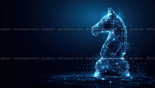 Цифровой конь в сетке будущего. Стоковое AI-изображение, AI-художник Александр Жуков / Фотобанк Лори
