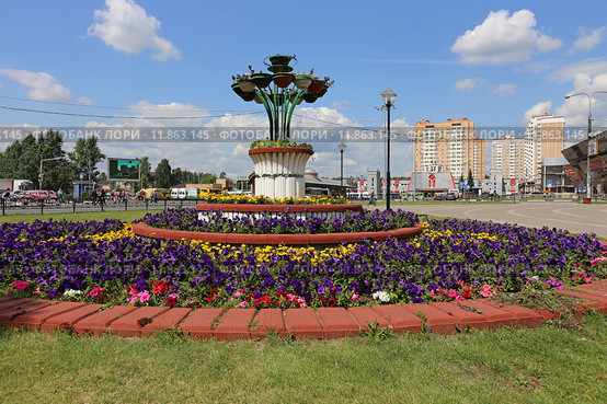 Цветочная клумба на Центральной аллее города, Московская область, город Железнодорожный, Балашиха (2015 год). Редакционное фото, фотограф Алексей Гусев / Фотобанк Лори