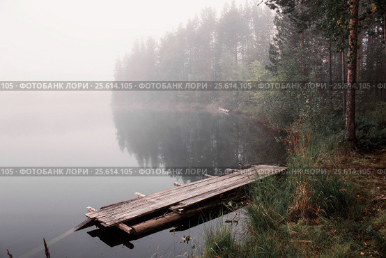 Туман на озере Тухка. Карелия. Россия. Стоковое фото, фотограф Наталья Осипова / Фотобанк Лори