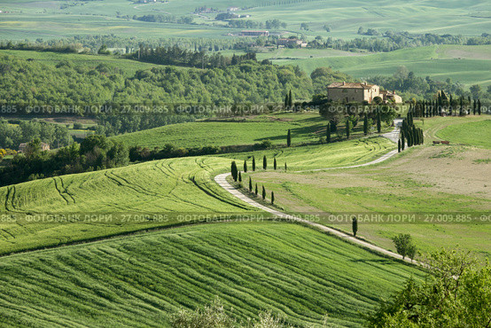Tuscany farmland hill fields in Italy (2017 год). Стоковое фото, фотограф Михаил Коханчиков / Фотобанк Лори