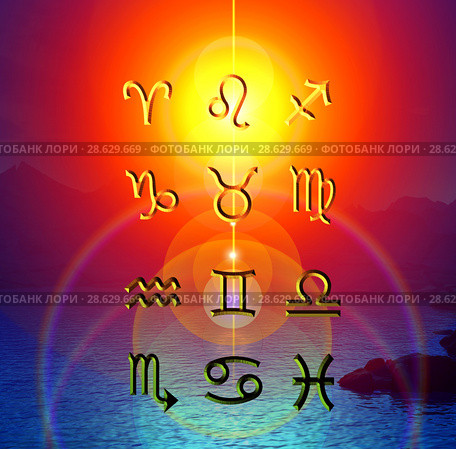 Twelve symbols of the zodiac. Space horoscope. Стоковая иллюстрация, иллюстратор ElenArt / Фотобанк Лори