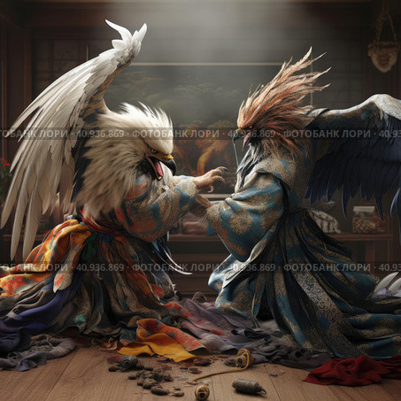 Two eagles fight each other. Стоковое AI-изображение, AI-художник Кирилл Черезов / Фотобанк Лори