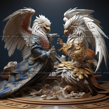 Two eagles fight each other. Стоковое AI-изображение, AI-художник Кирилл Черезов / Фотобанк Лори