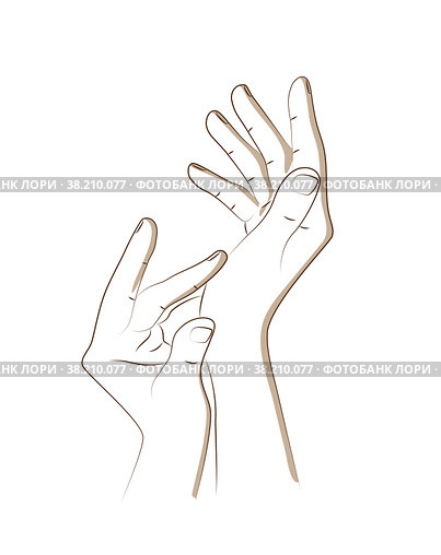 Two female hands in realistic gesture of stroking, rubbing and applying to skin moisturizing cream. Hand skin care to prolong health, beauty and youth. Skin care, nutrition and protection. Sketch. Две женские руки в реалистичном жесте поглаживания, растирания и нанесения на кожу увлажняющего крема. Уход за кожей рук для продления здоровья, красоты и молодости. Уход за кожей, питание и защита. Эскиз. Стоковая иллюстрация, иллюстратор Dmitry Domashenko / Фотобанк Лори