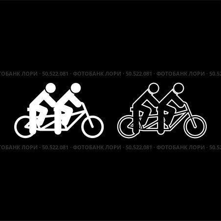 Two people on tandem bicycle ride together bike team concept riding travel set icon white color vector illustration image simple solid fill outline contour line thin flat style. Two people on tandem bicycle ride together bike team concept riding travel set icon white color vector illustration image solid fill outline contour line thin flat style. Стоковая иллюстрация, агентство Ingram Publishing / Фотобанк Лори